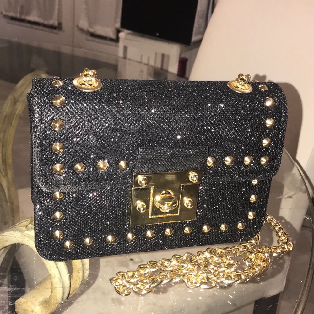 sparkling black and gold cocktail party purse